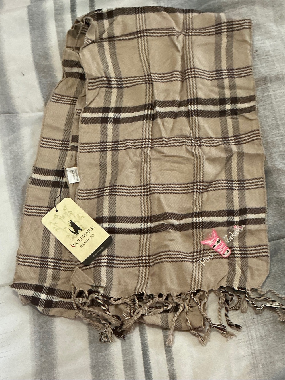 Pink Zebra Woolmark Bamboo Plaid Fringe Skirt - Beige/Brown
